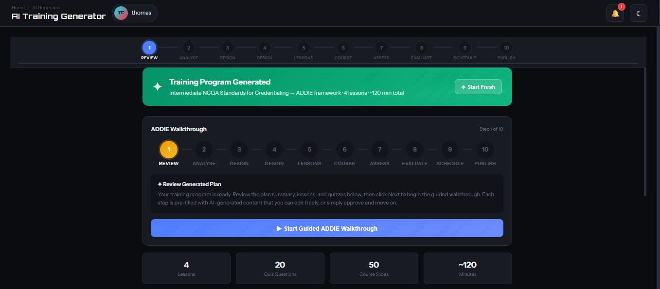TrainingsByDesign TBD Wizard — 10-step AI training creation workflow